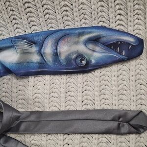Vibrant Blue and Gray Artistic Fish Tie Baracuda Fishing Tie Fishing Tie